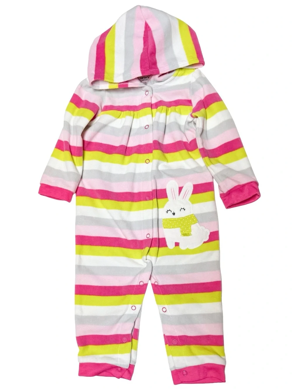 Carter’s Fleece Striped Hooded Bunny Appliqué Romper 18M